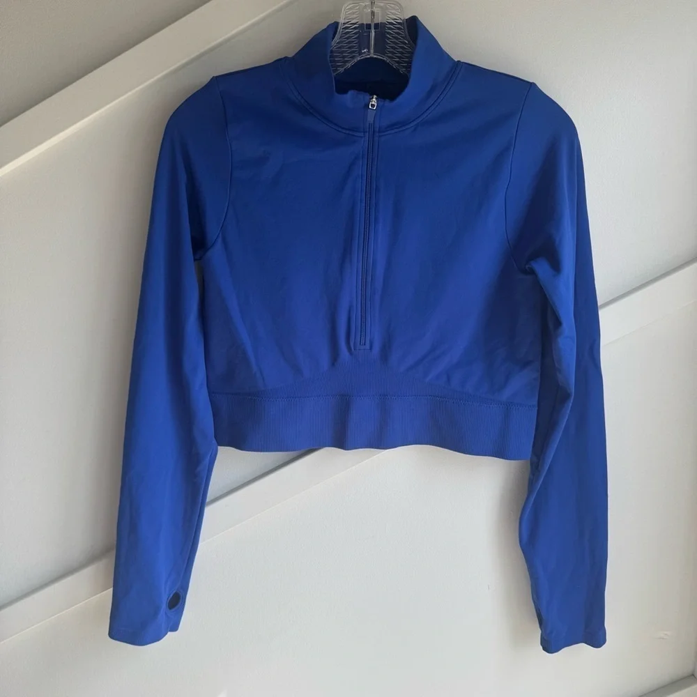 Garage Rush B.DY Half Zip Top Royal Blue Long Sleeve Crop Top size L - Picture 6 of 10